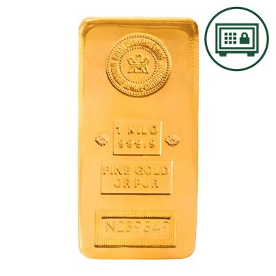 A picture of a 1 kg Royal Canadian Mint Gold Bar - Secure Storage